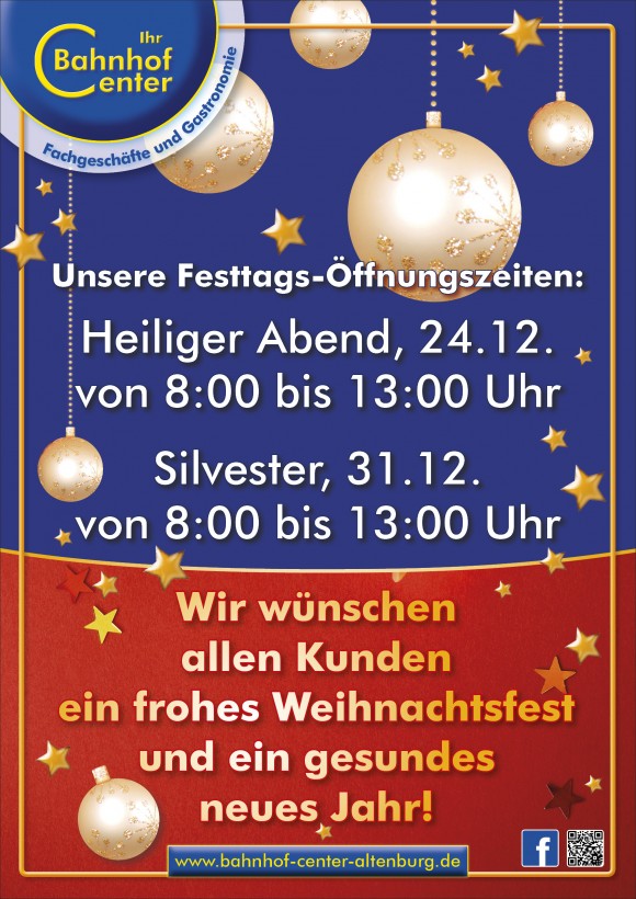 Unsere Festtagsöffnungszeiten